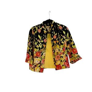 Erin Ladies Jacket with Yellow Tank Petite Size PS Black with Fowers